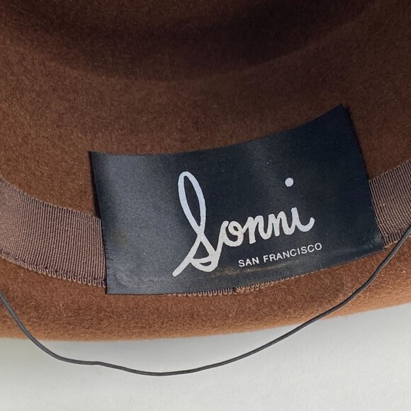 Sonni San Francisco Wool Felt Wide Brim Ladies Hat Leopard Print Ribbon Bow